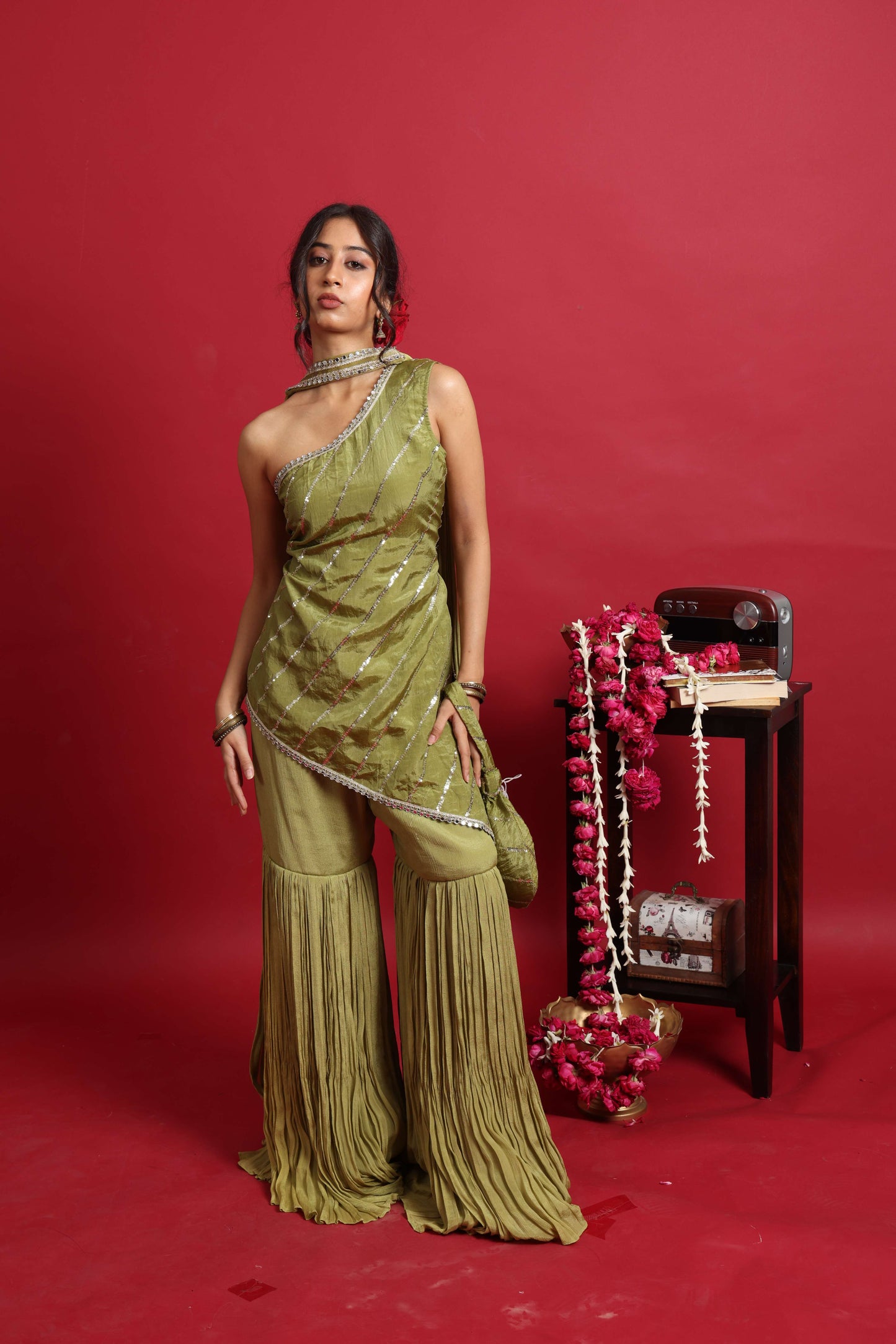 Tara Assymetric kurti with sharara