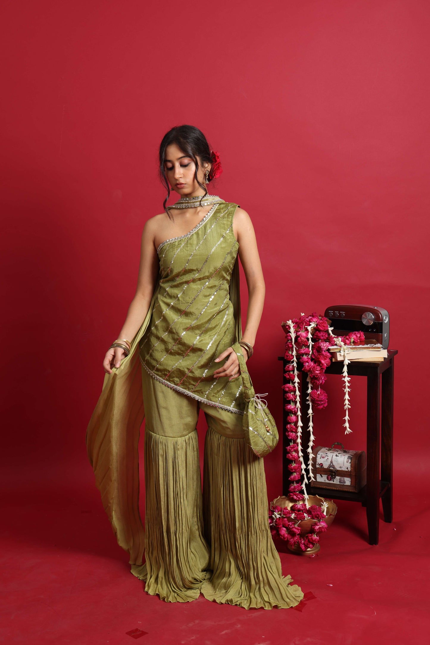 Tara Assymetric kurti with sharara