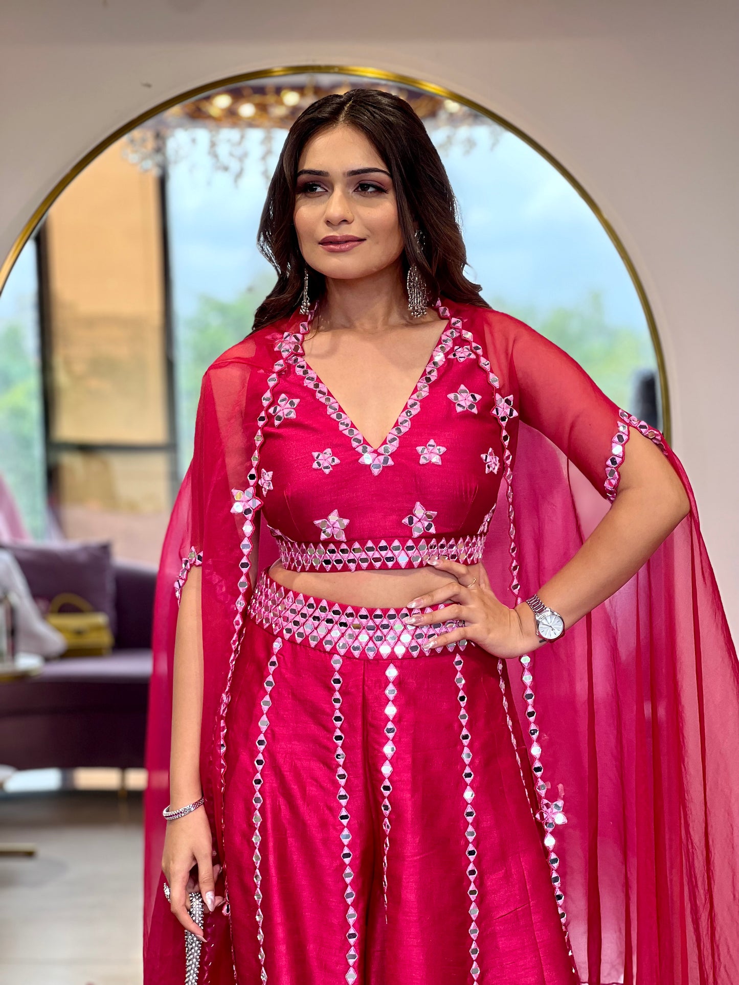 Hot Pink Mirror Palazzo Set