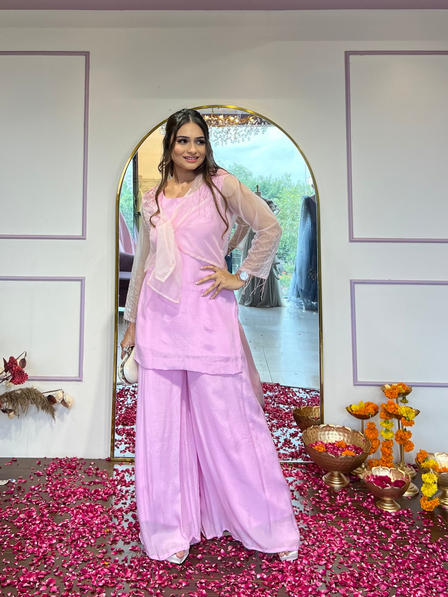 Organza tie up jacket palazzo set
