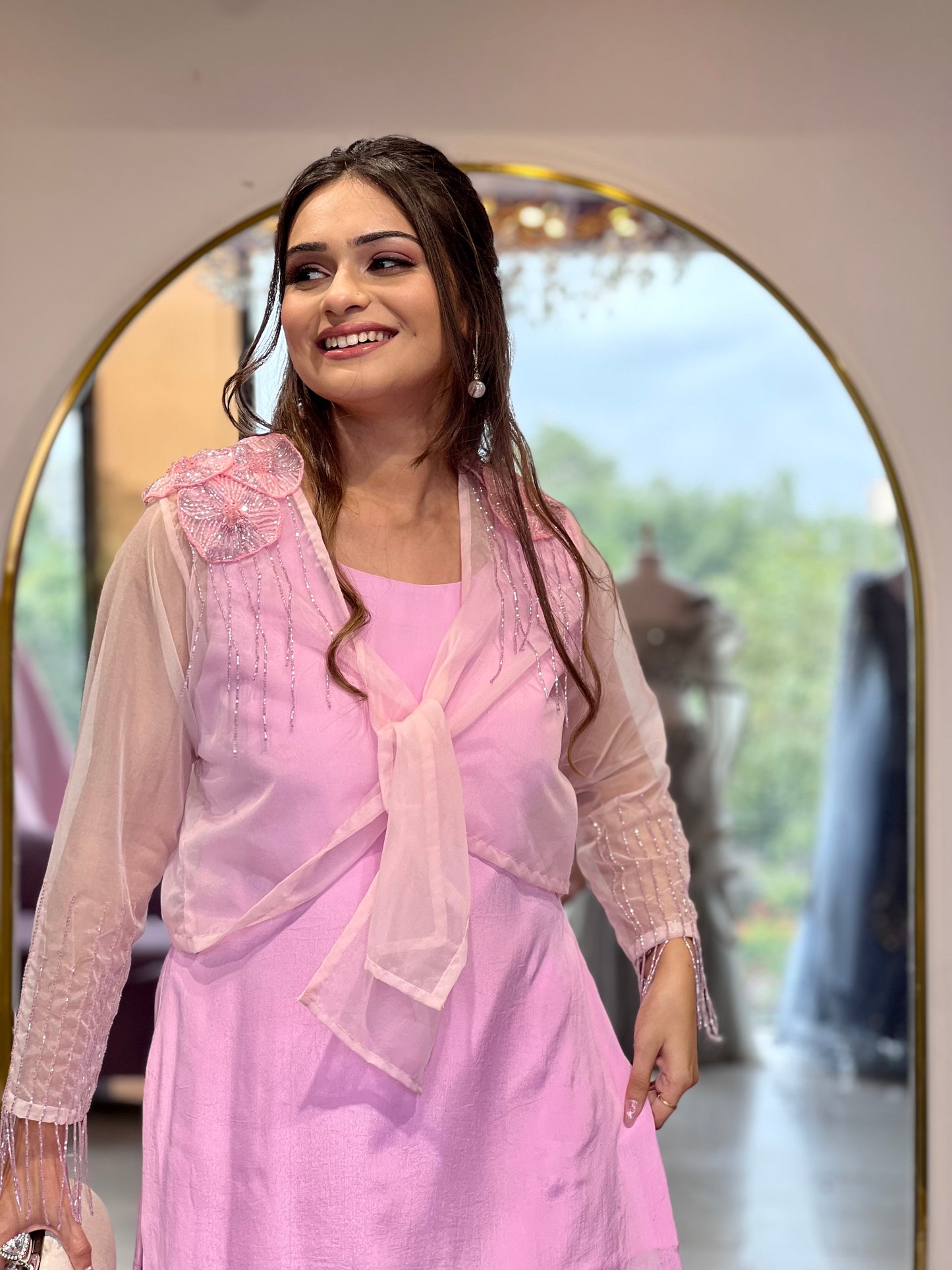 Organza tie up jacket palazzo set