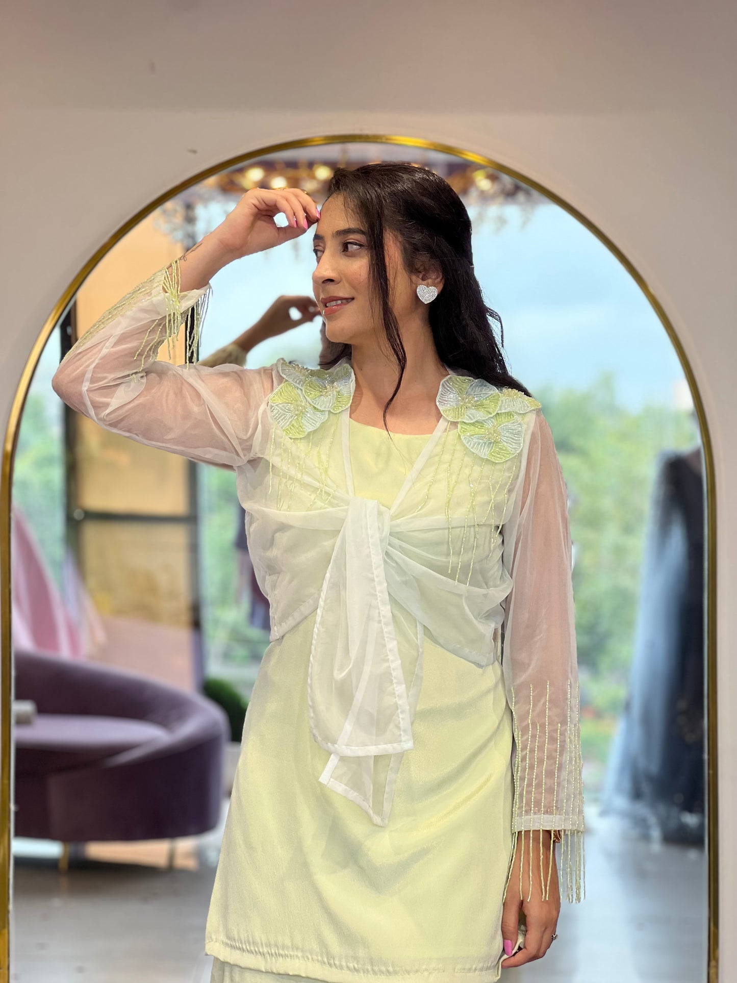 Organza tie up jacket palazzo set