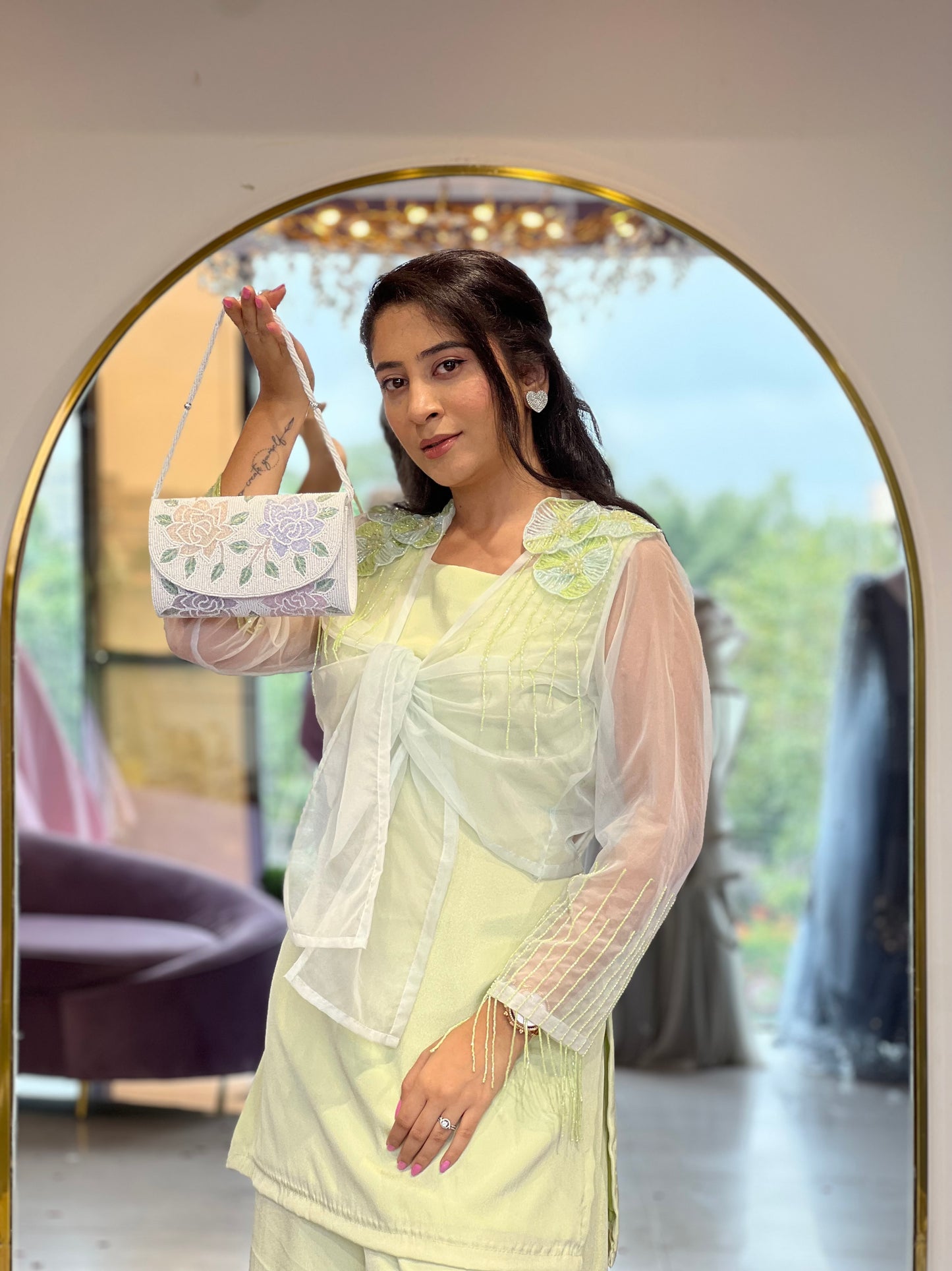 Organza tie up jacket palazzo set