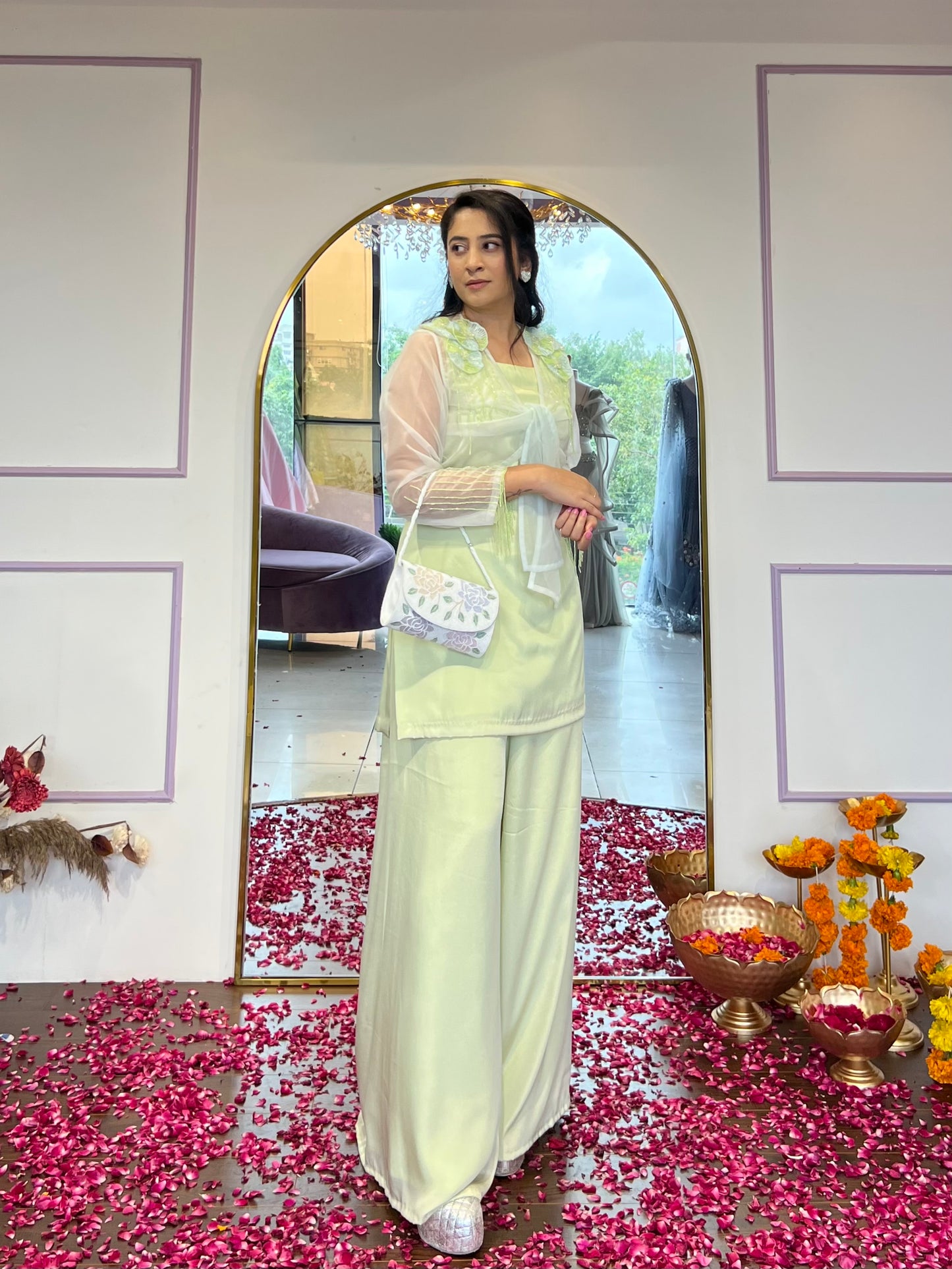 Organza tie up jacket palazzo set