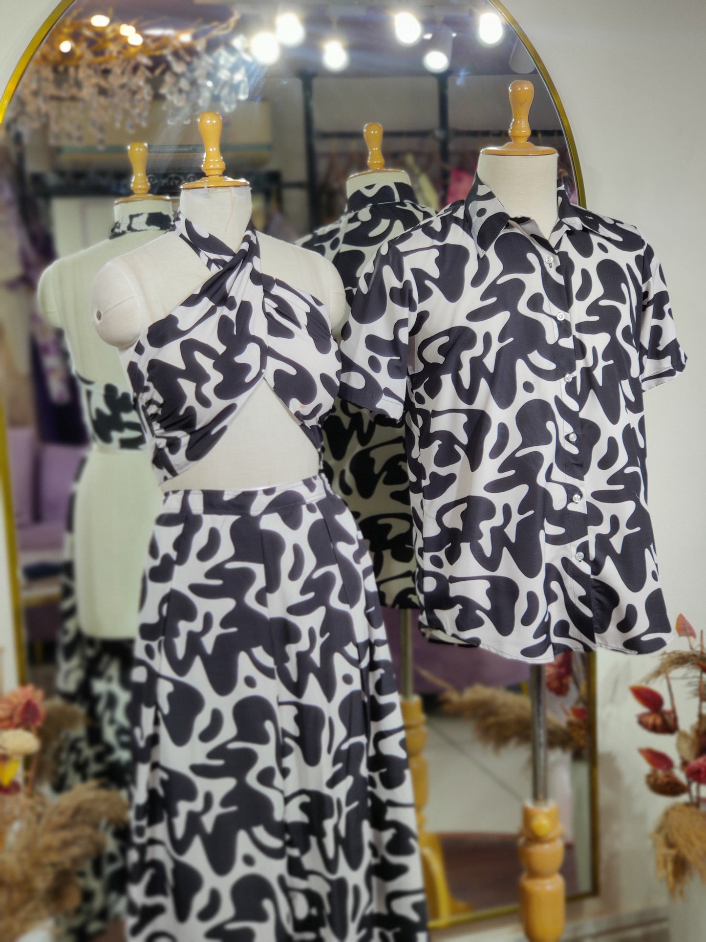 Ella Black & White Printed Couple Set