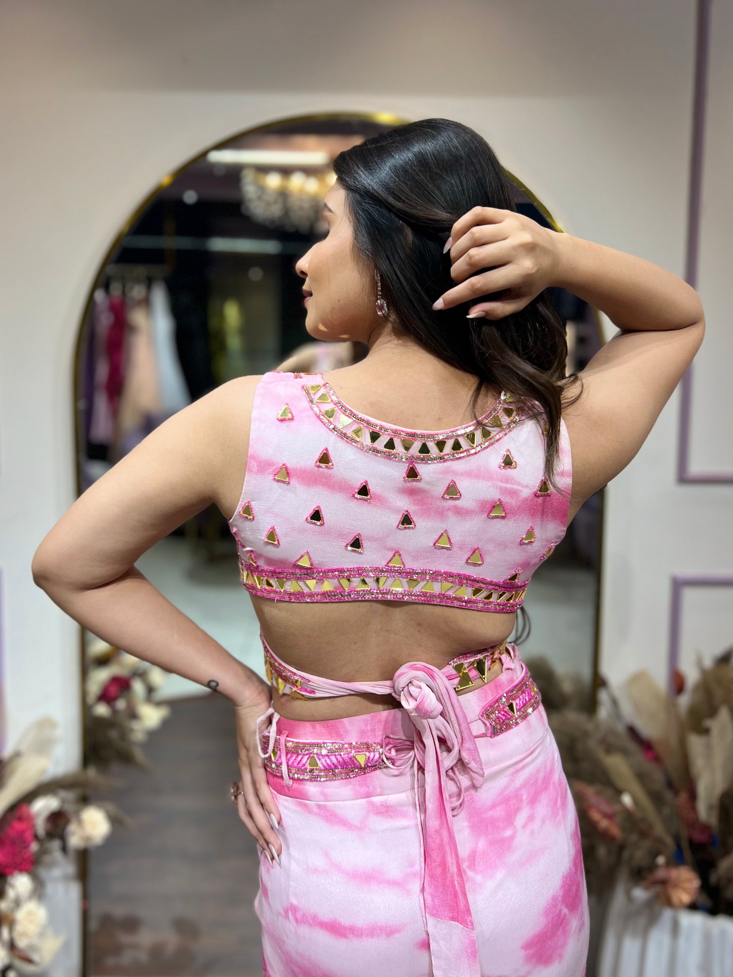Pink tie & dye sharara set
