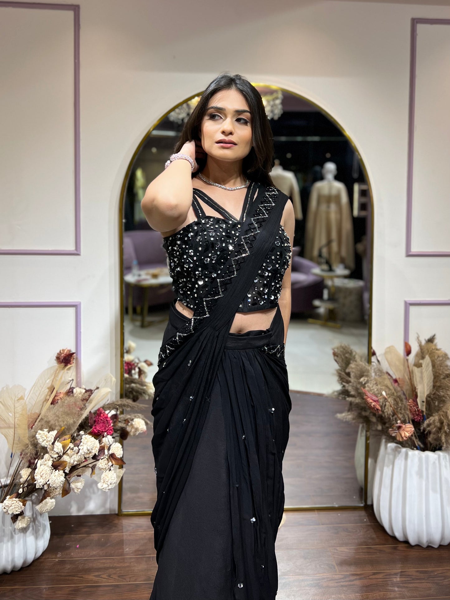 Black Corset Drape Saree