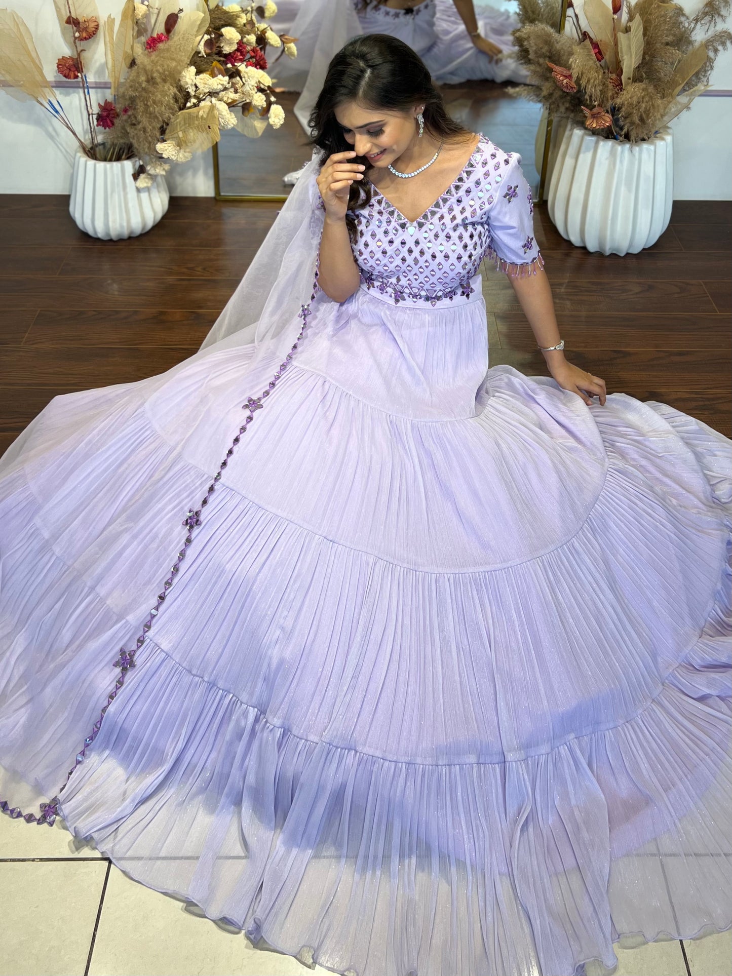 Lavender mirror lehenga set