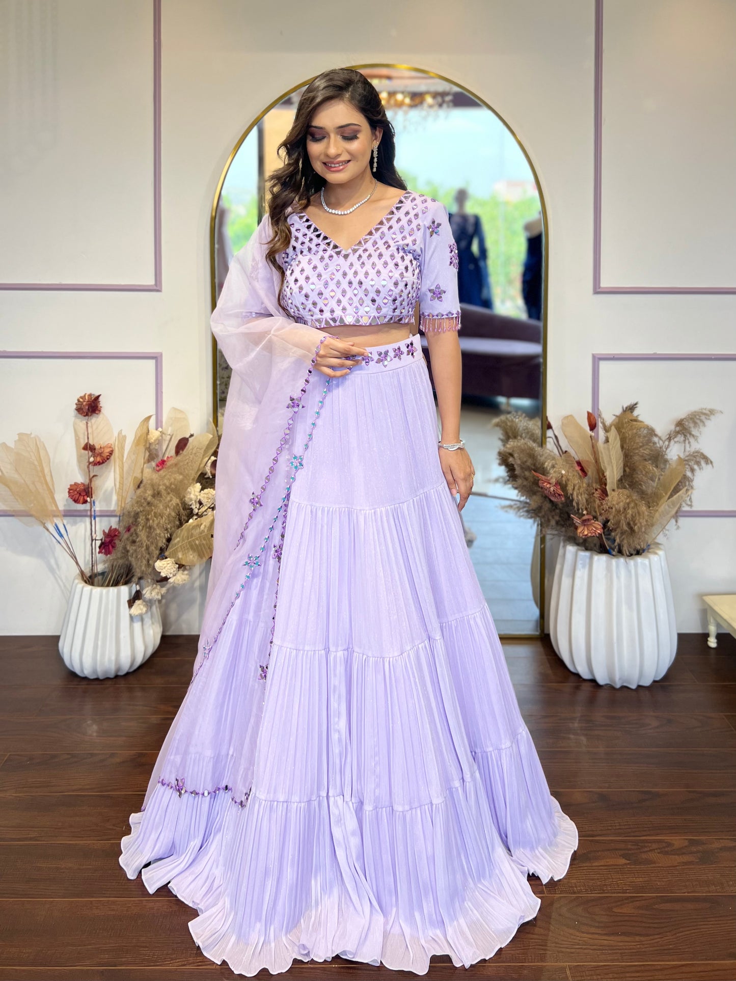 Lavender mirror lehenga set