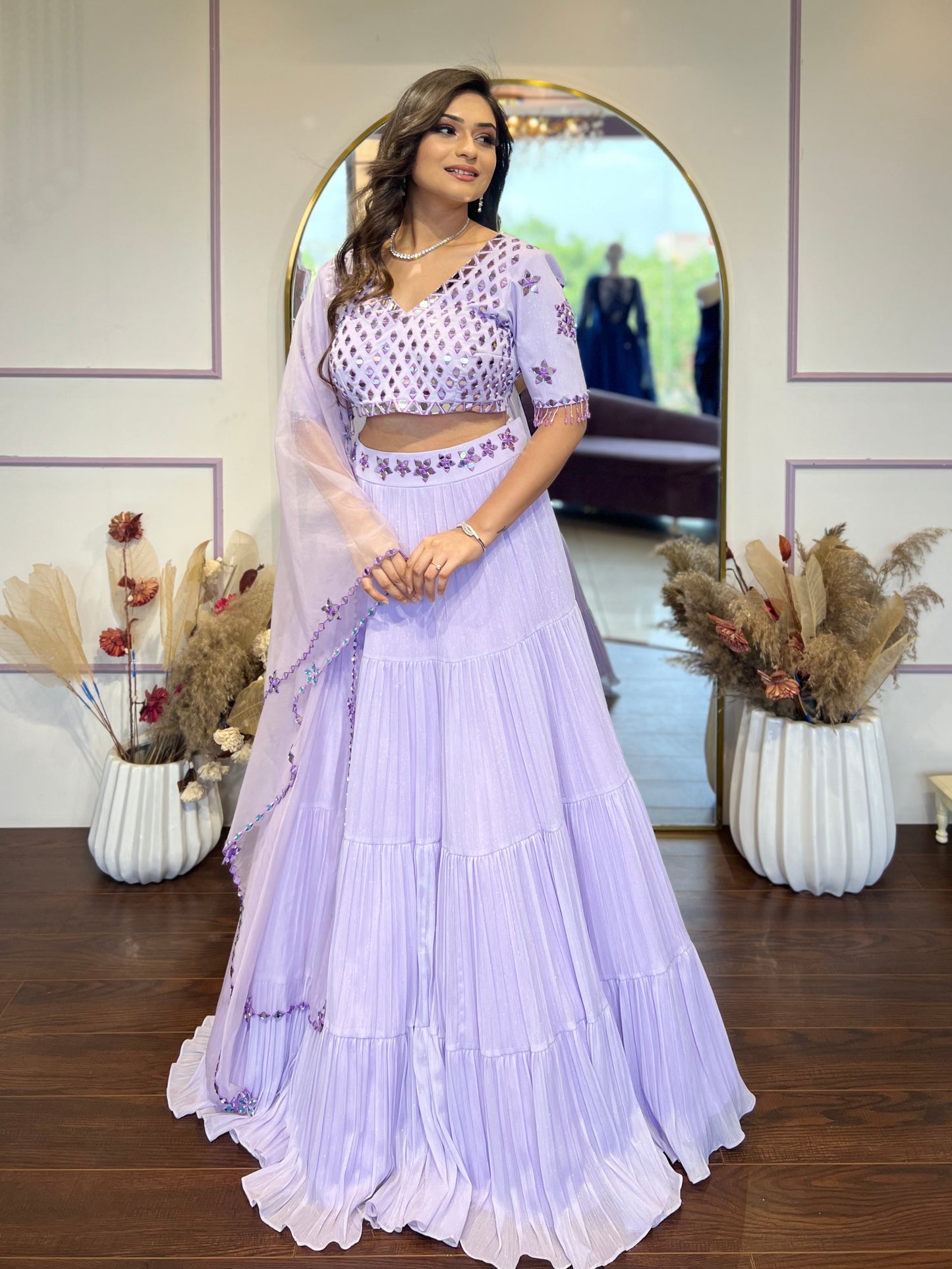 Lavender mirror lehenga set