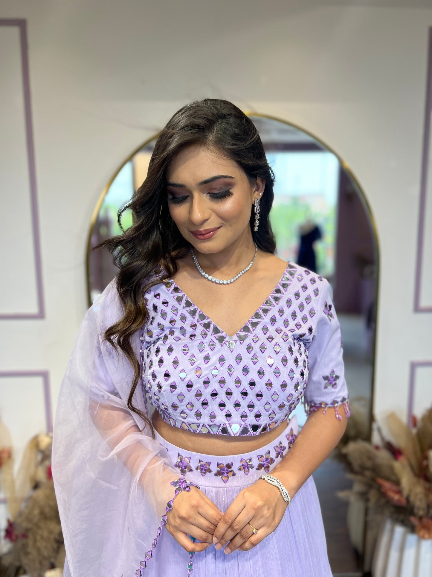 Lavender mirror lehenga set