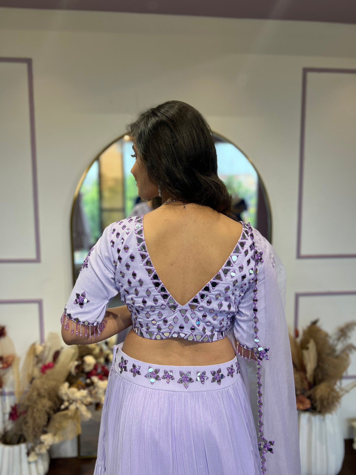 Lavender mirror lehenga set