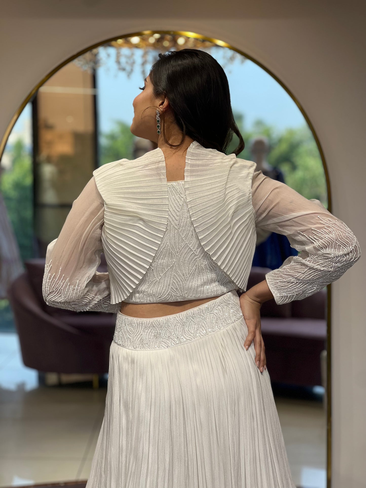 White pleated lehenga set
