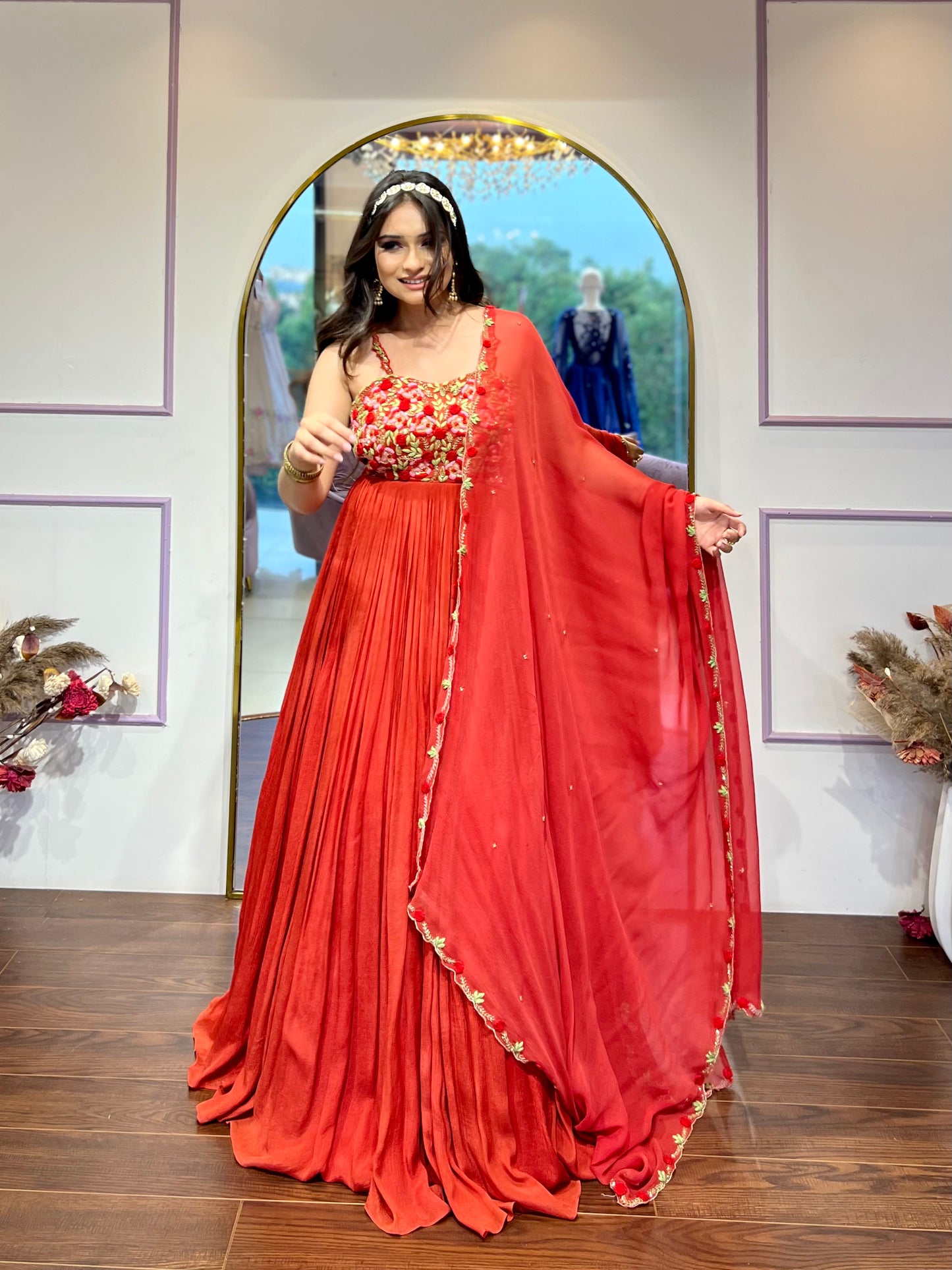 Red Floral Anarkali