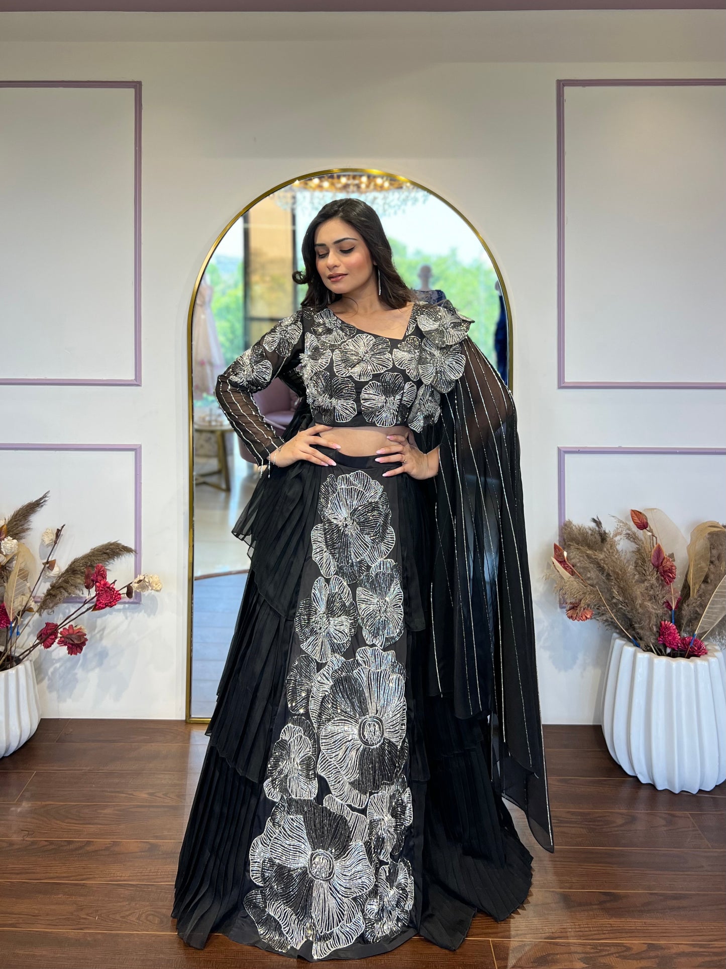Black pleated lehenga
