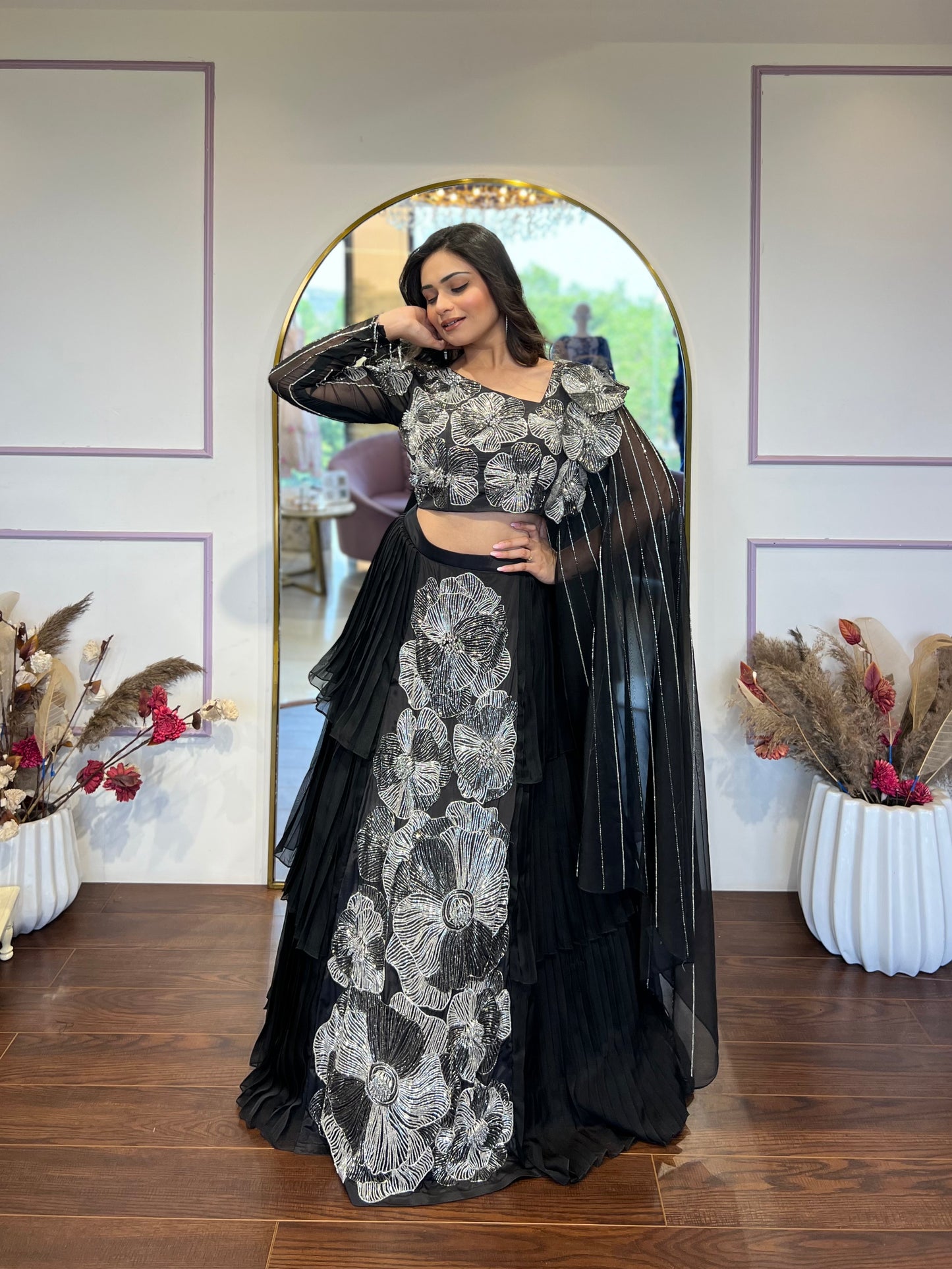 Black pleated lehenga