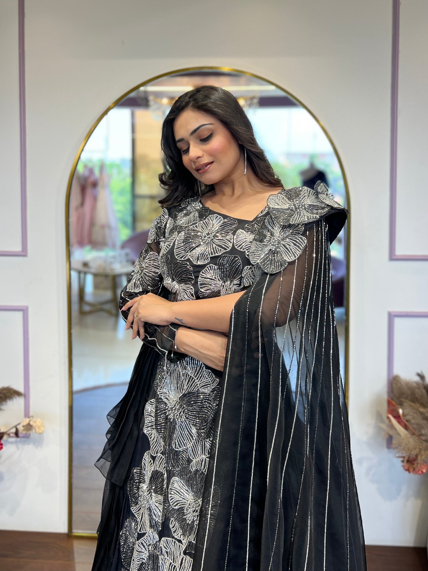 Black pleated lehenga
