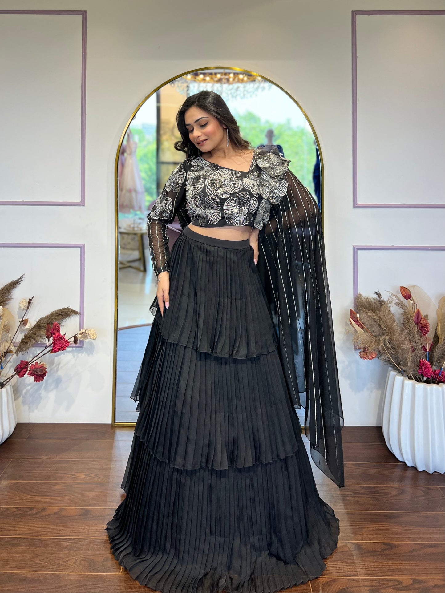 Black pleated lehenga