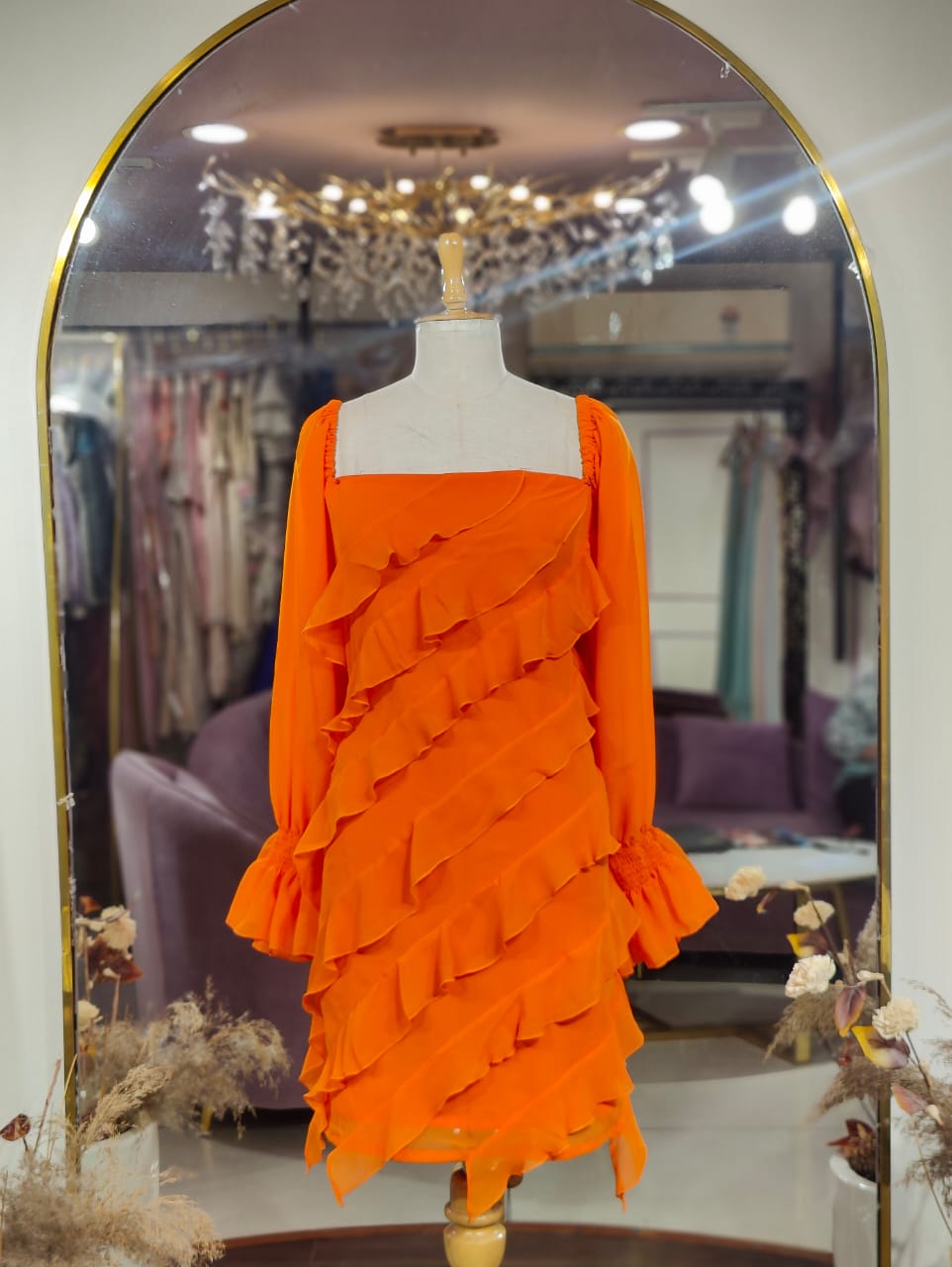 Tangerine Short Ruffle Dress