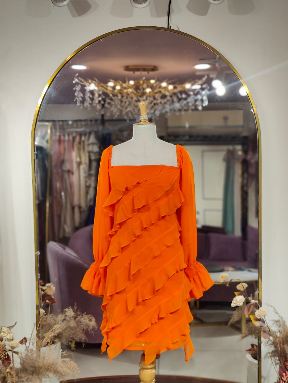 Tangerine Short Ruffle Dress