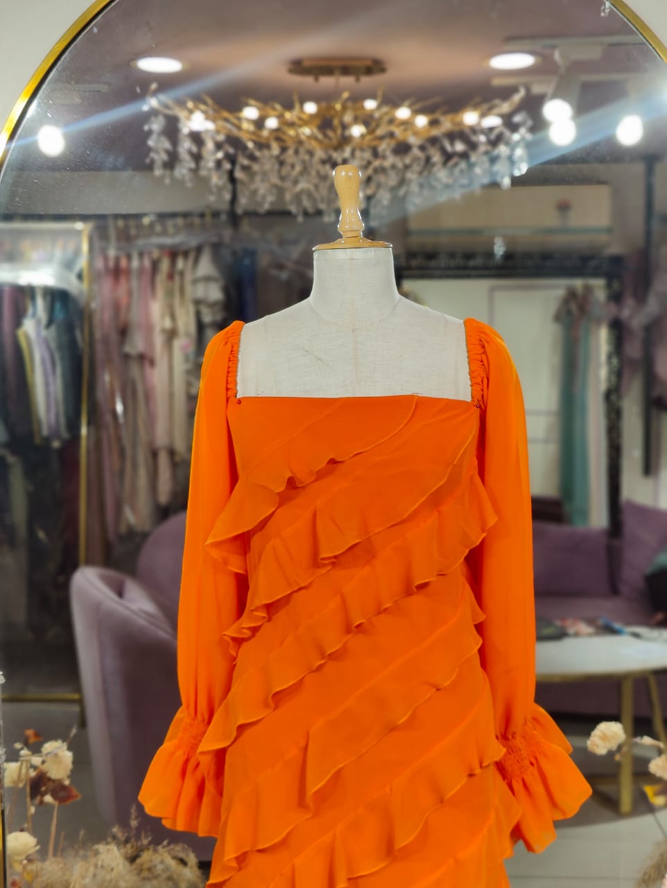 Tangerine Short Ruffle Dress
