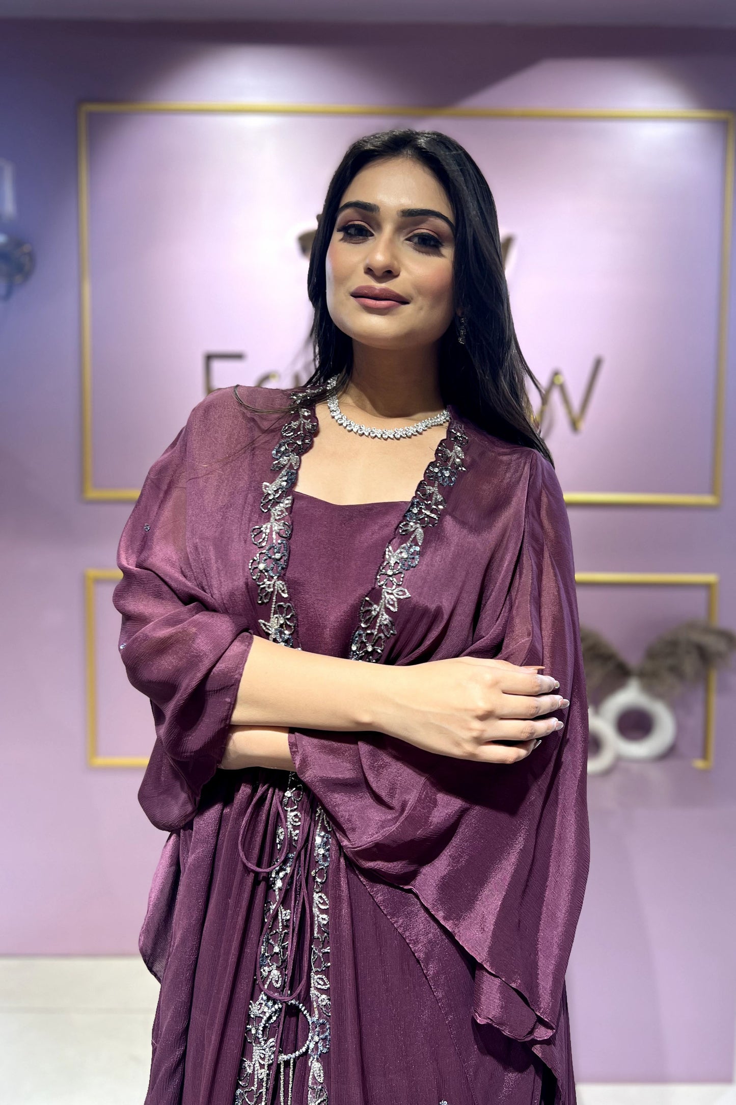 Wine Flared Kaftan Gown