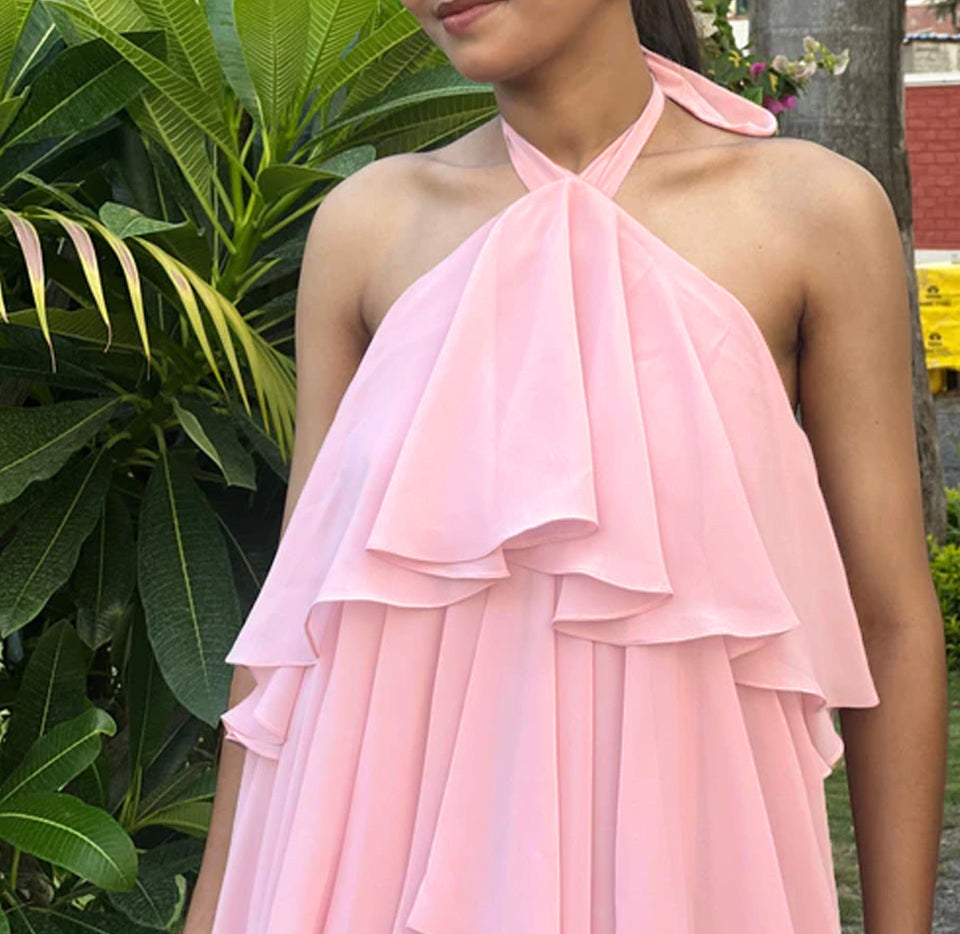 Blush jazz ruffle dress