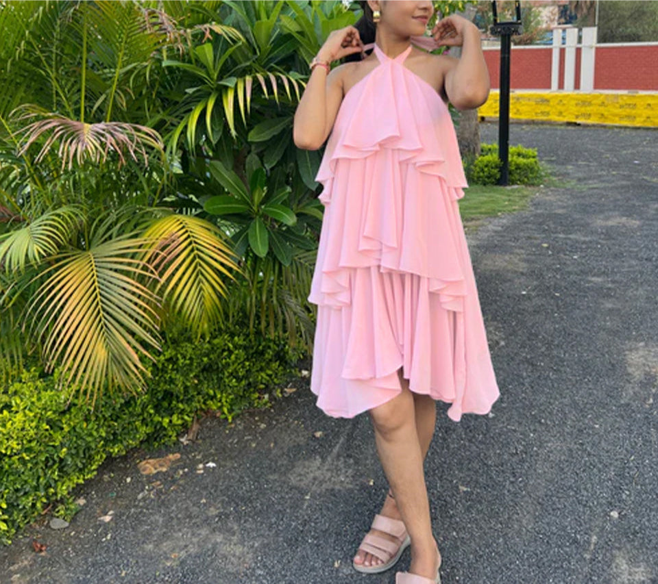 Blush jazz ruffle dress