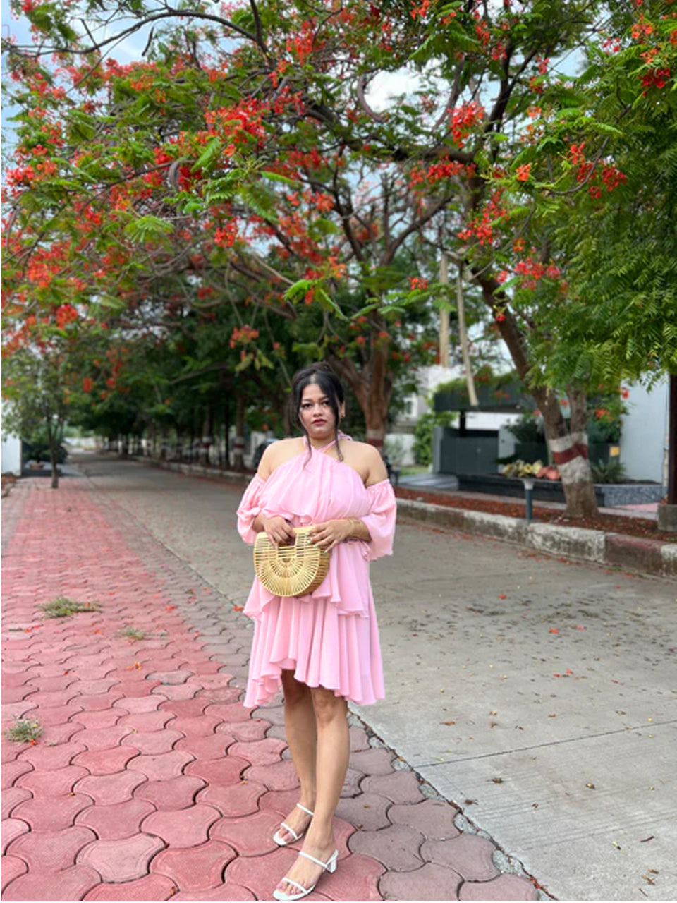 Blush jazz ruffle dress