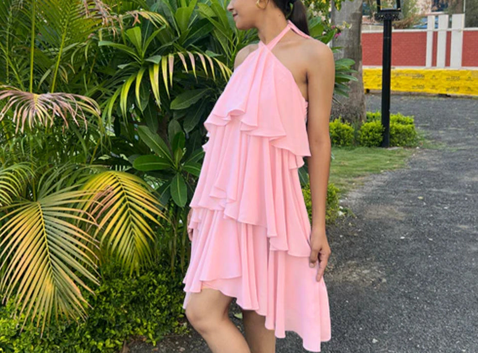 Blush jazz ruffle dress