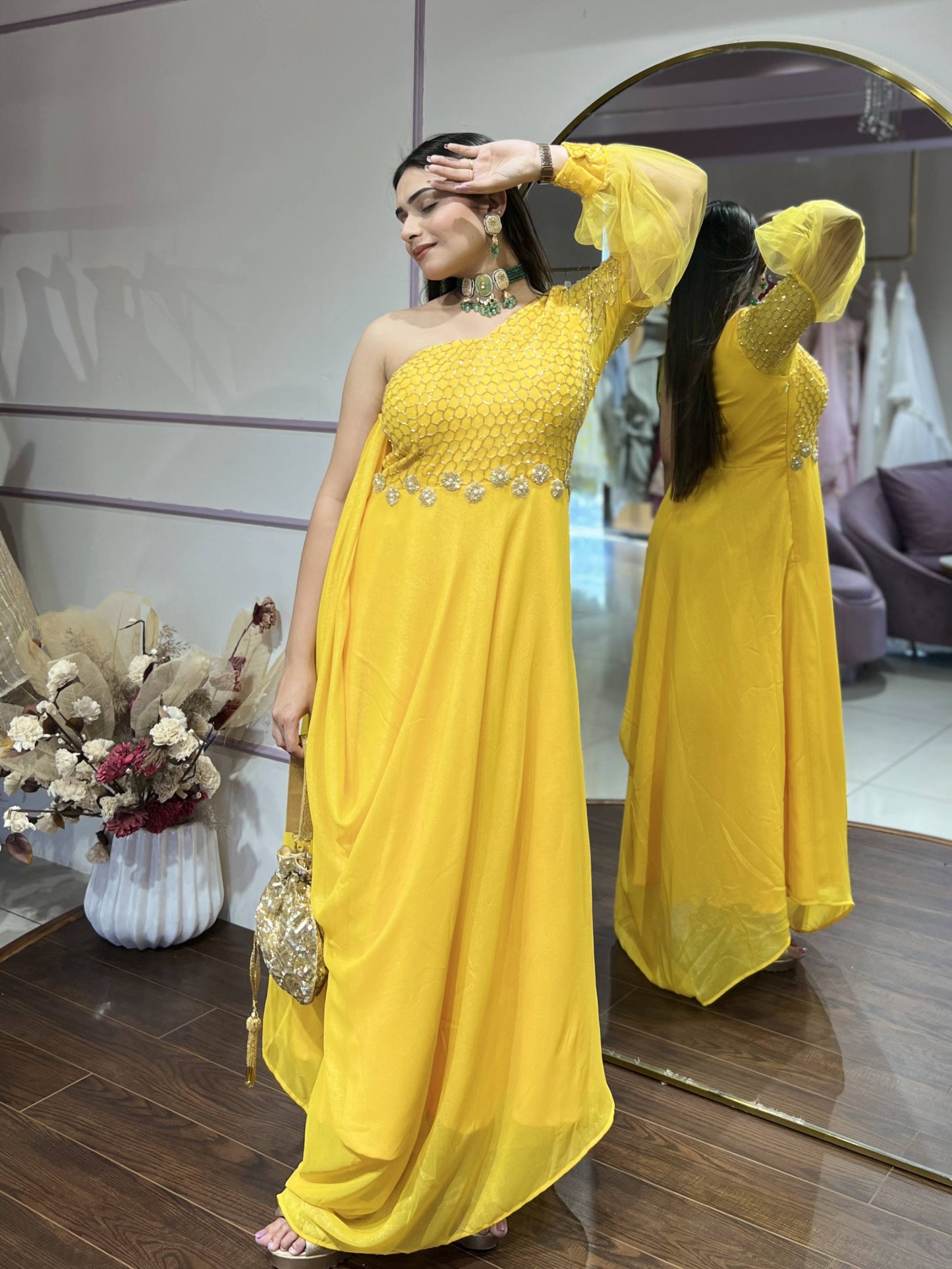 Blazing Yellow drape dress