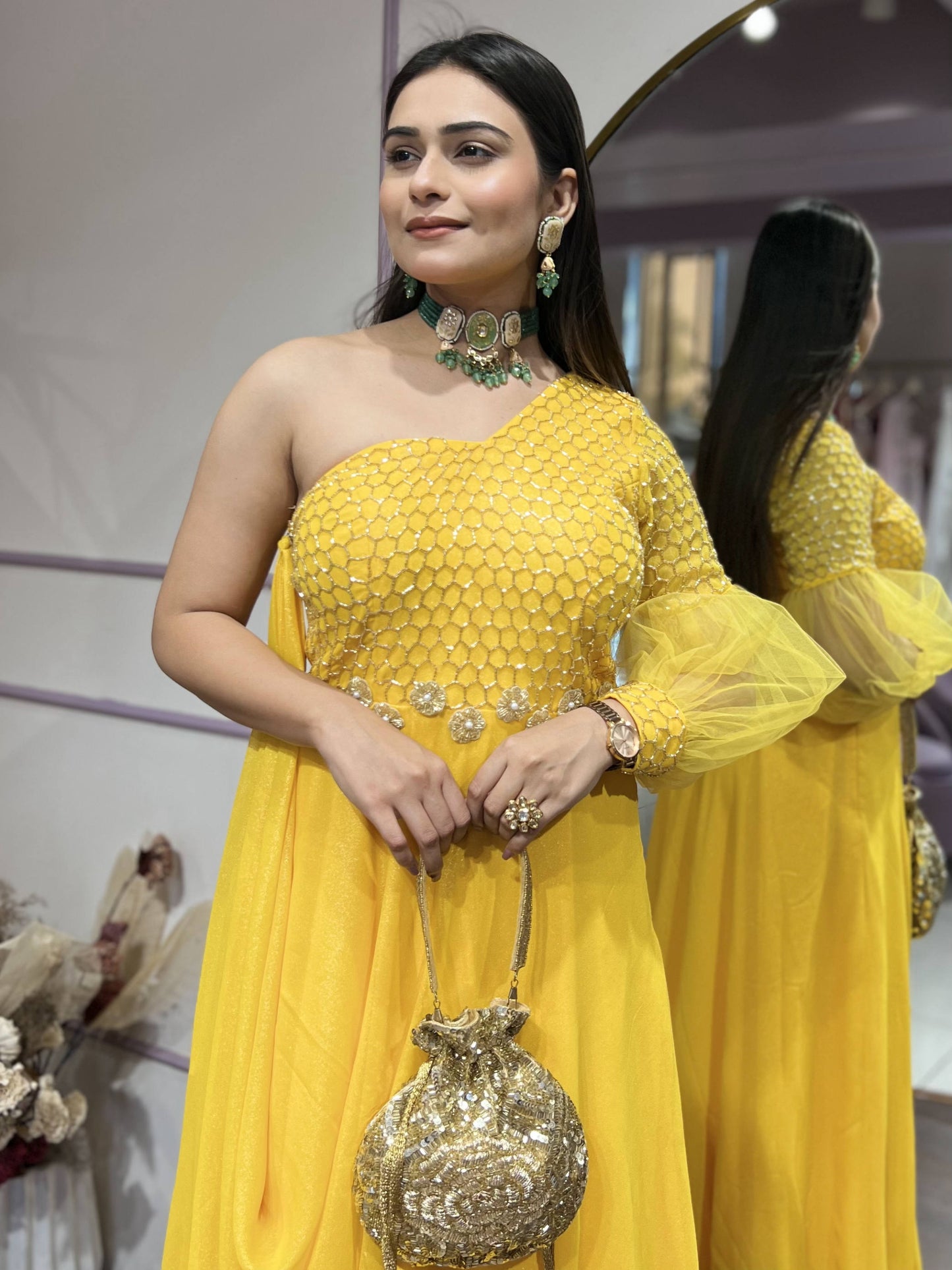 Blazing Yellow drape dress