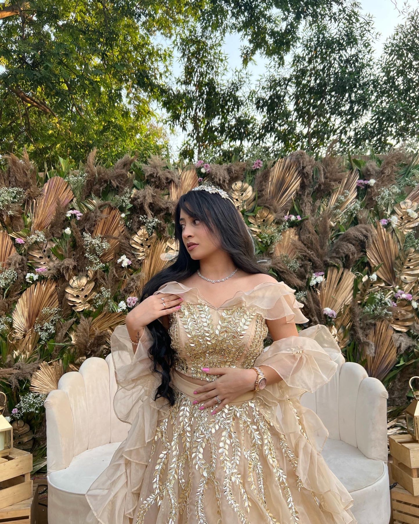 Golden organza lehenga set