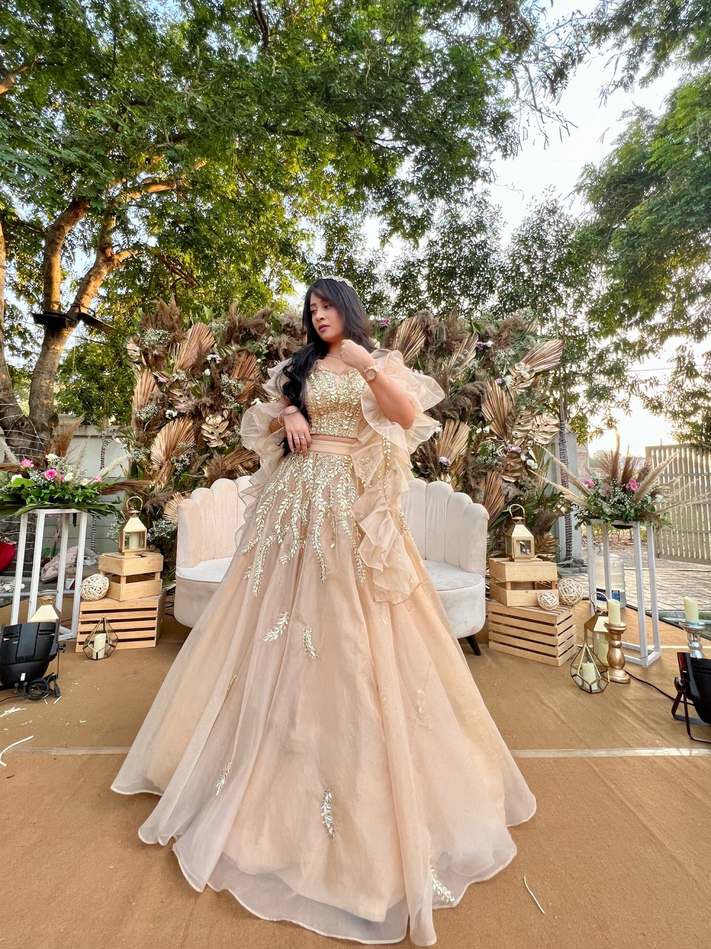 Golden organza lehenga set