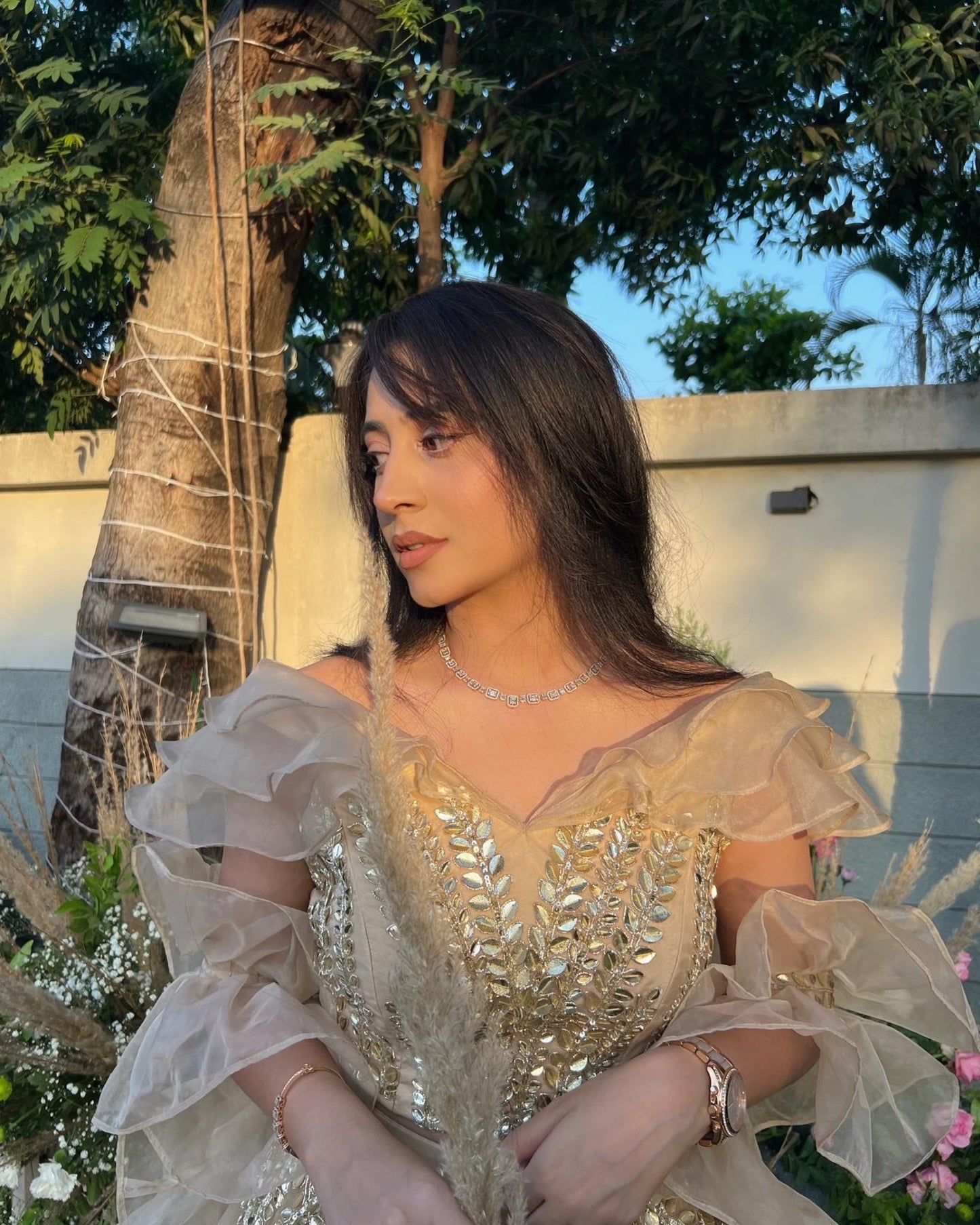 Golden organza lehenga set