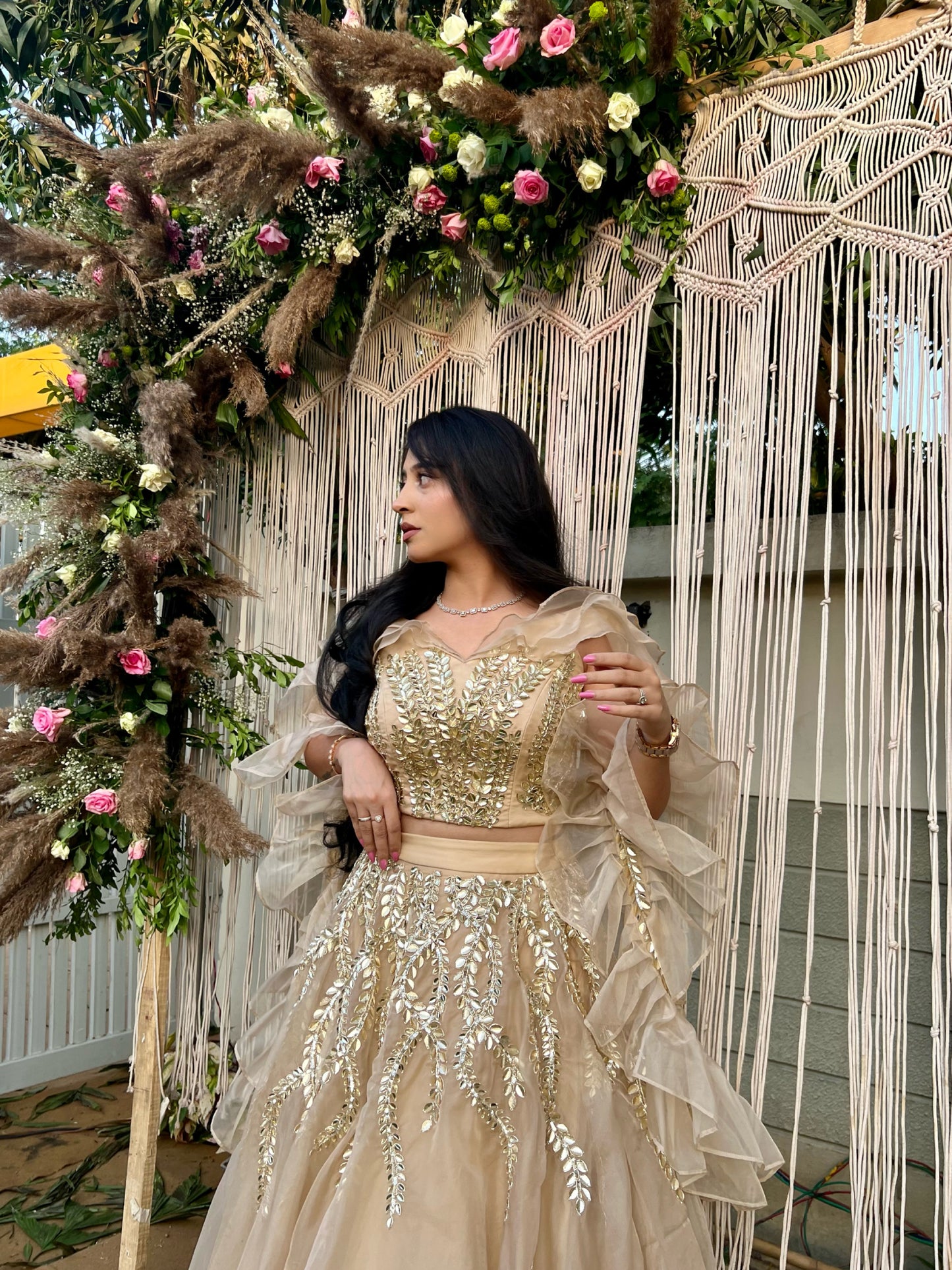 Golden organza lehenga set