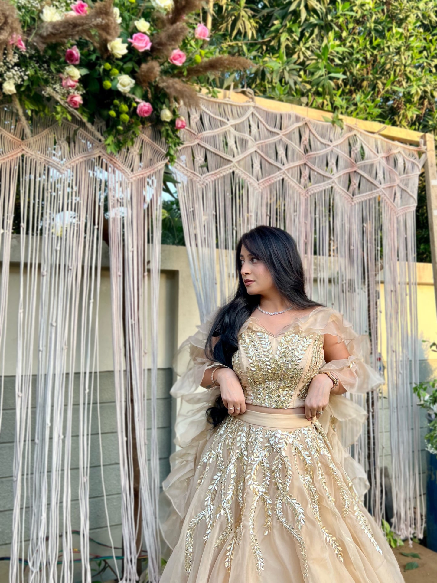 Golden organza lehenga set