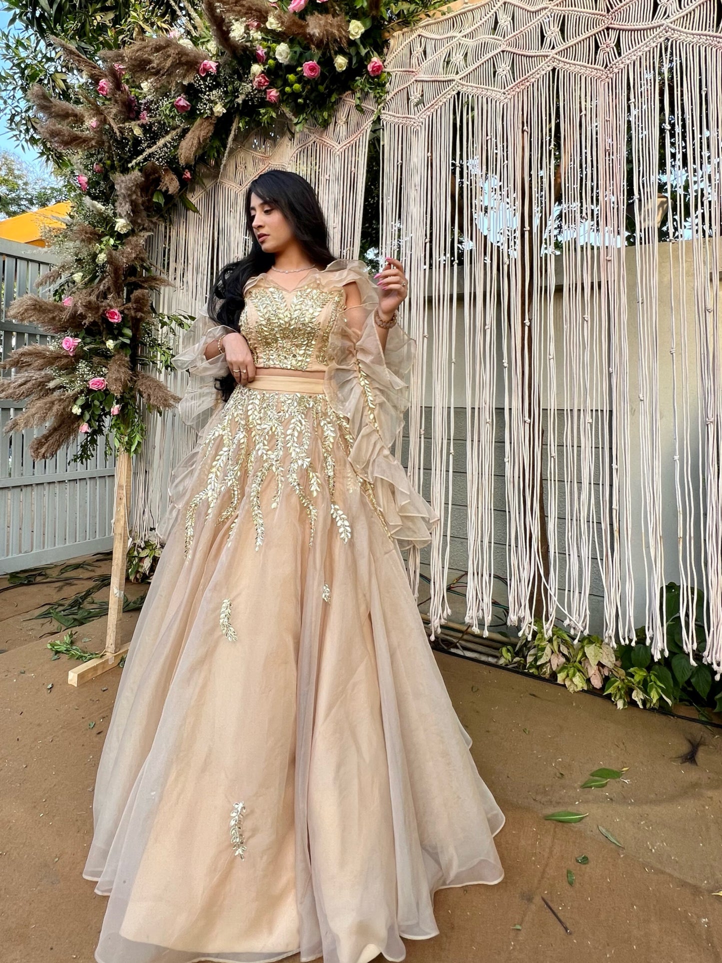 Golden organza lehenga set