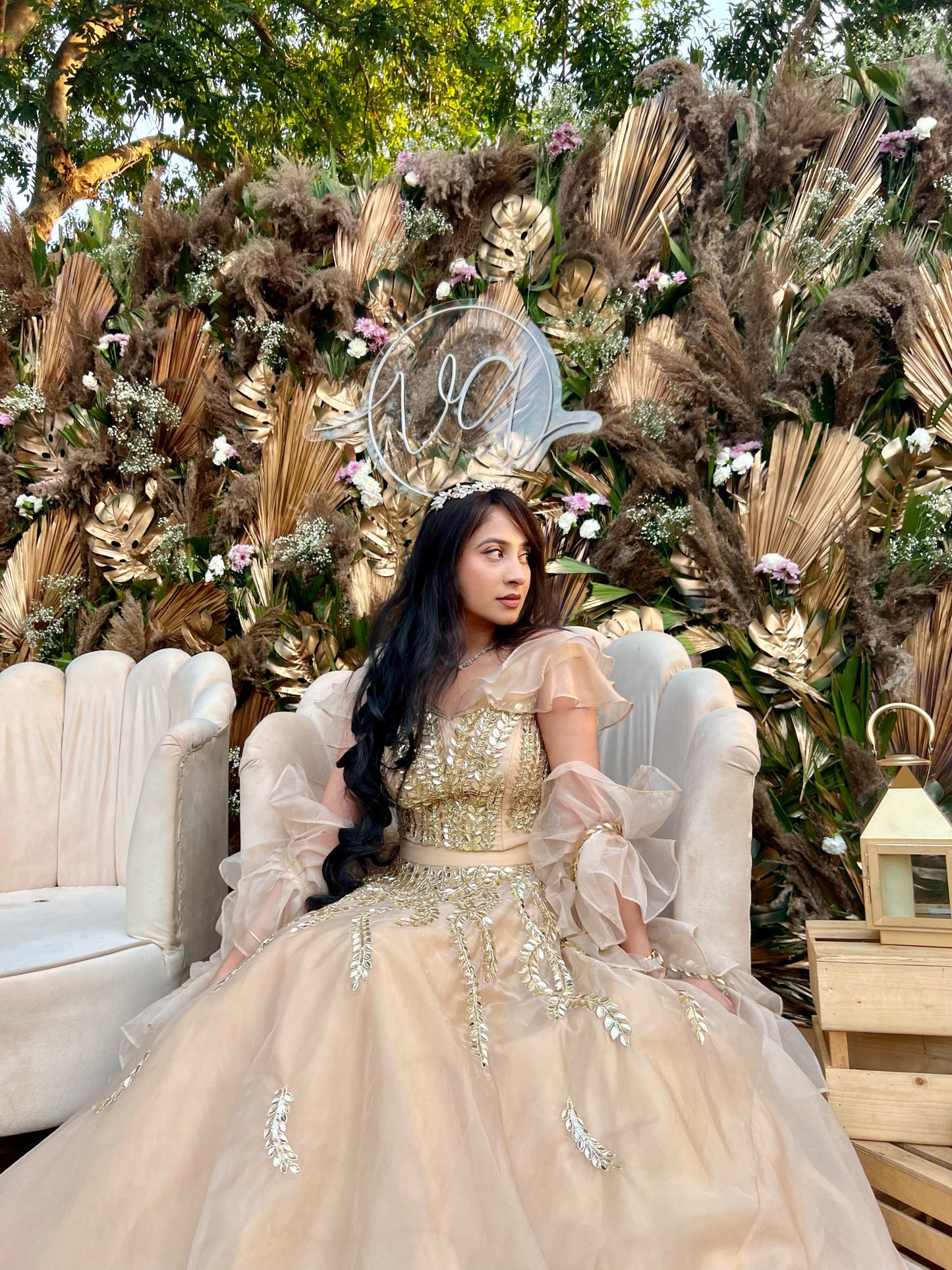 Golden organza lehenga set