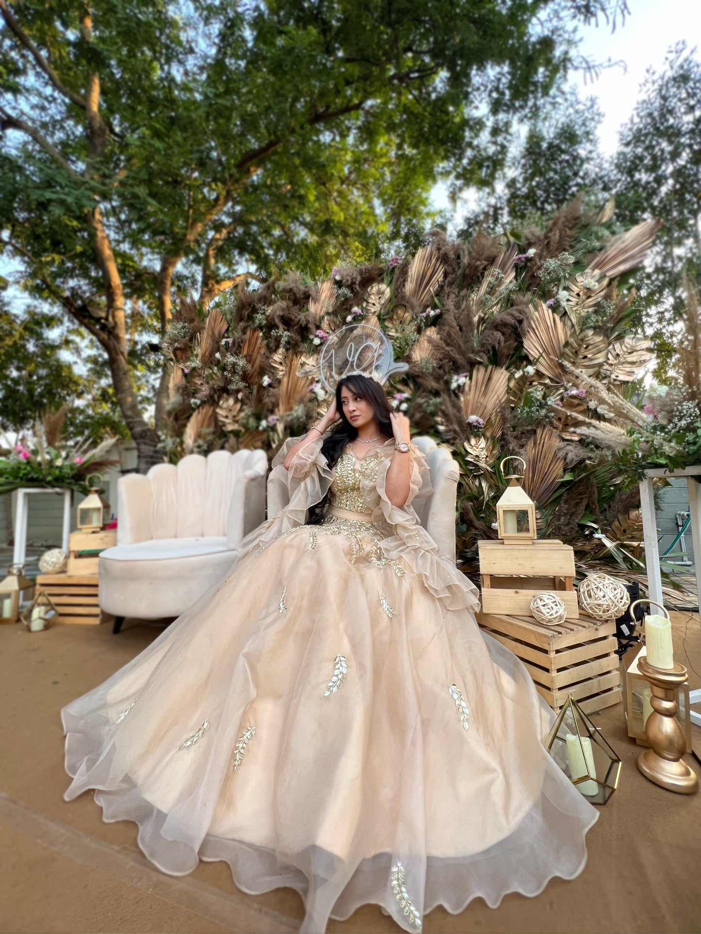 Golden organza lehenga set