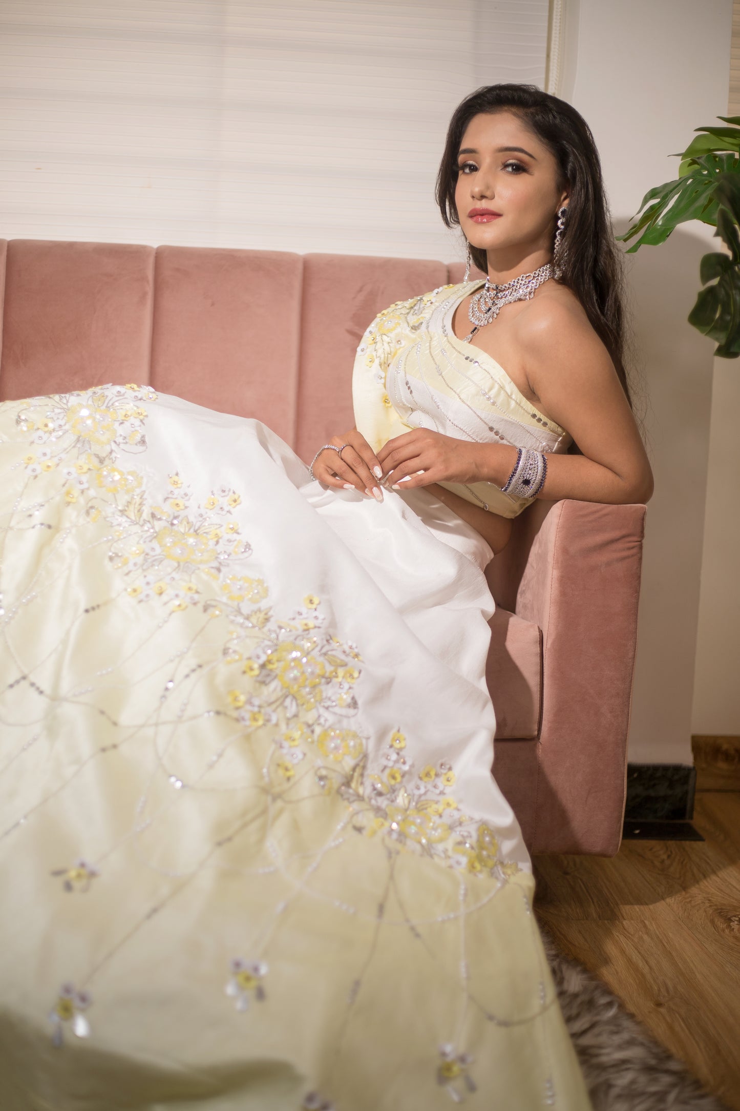 Iris yellow white lehenga set