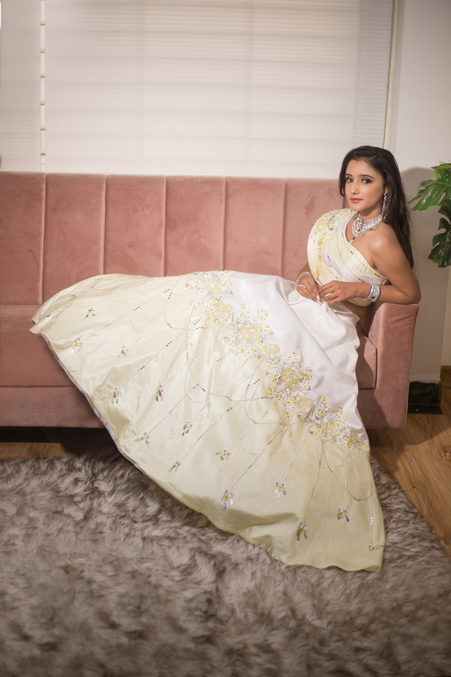 Iris yellow white lehenga set
