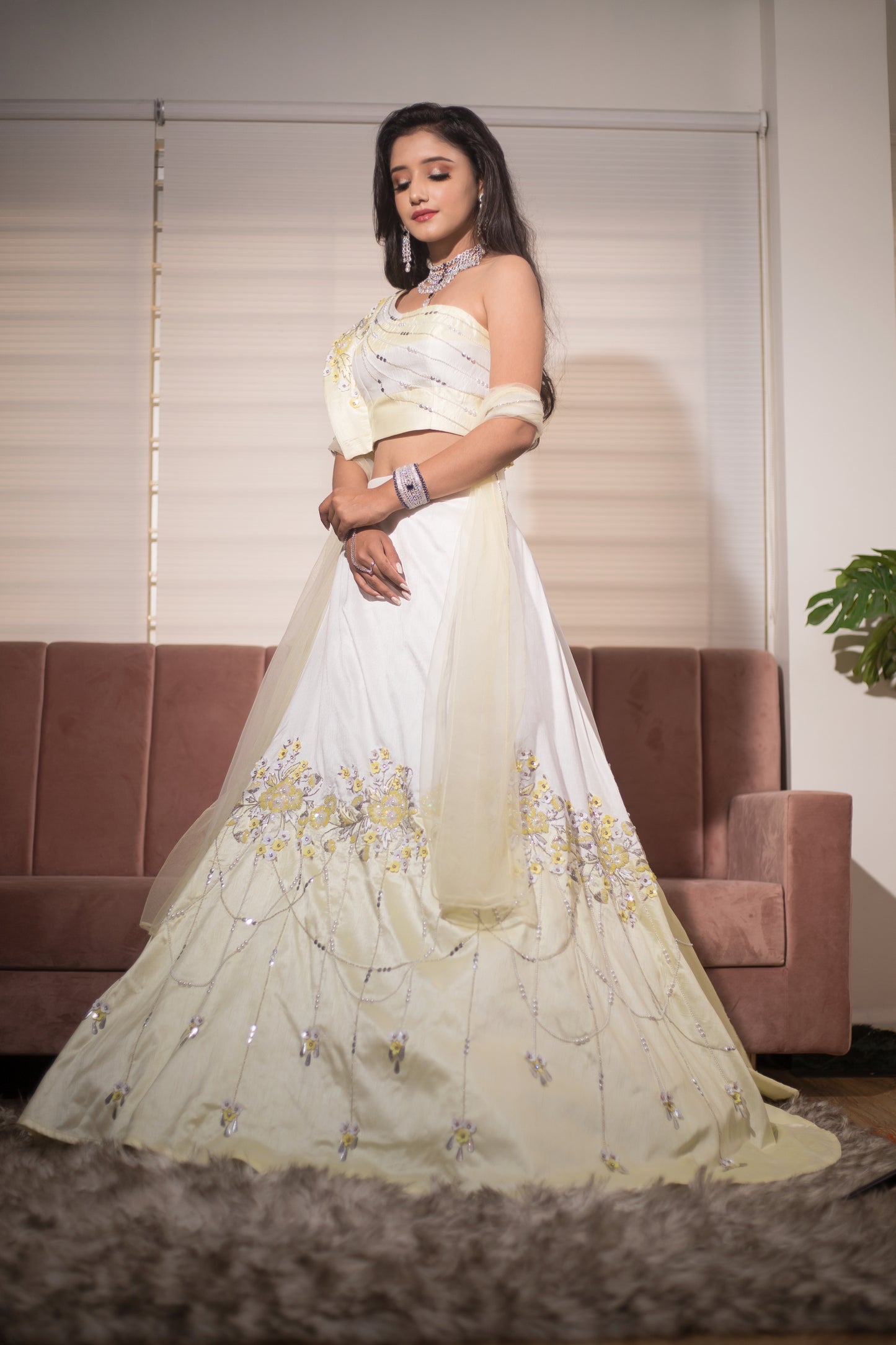 Iris yellow white lehenga set