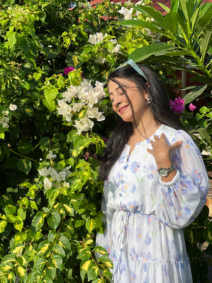 Floral Iris Gathered Dress
