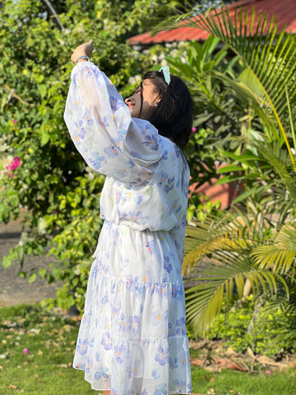 Floral Iris Gathered Dress