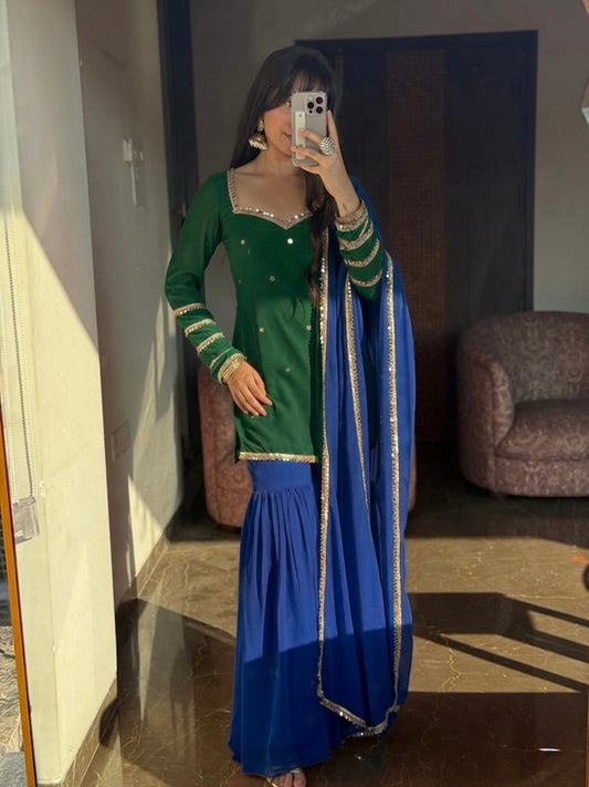 Blue & Green Roop Sharara Suit