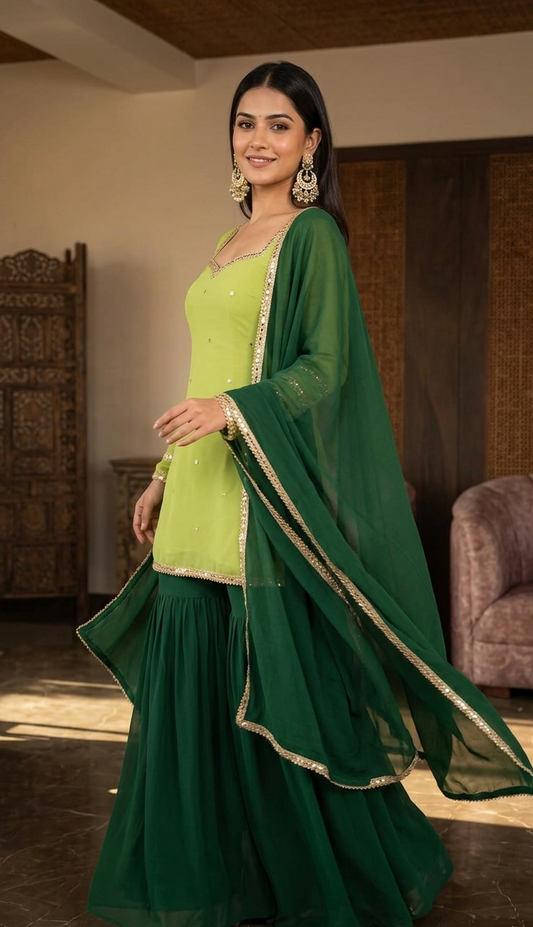 Green Roop Sharara Suit