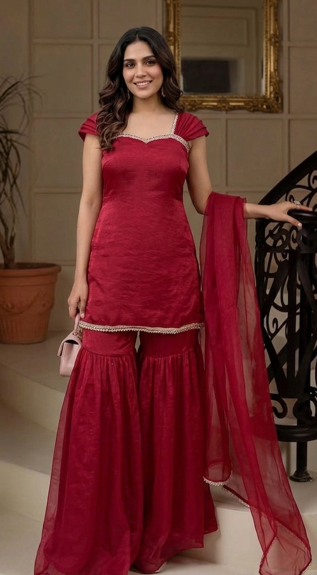 Red Hemlata Sharara Set