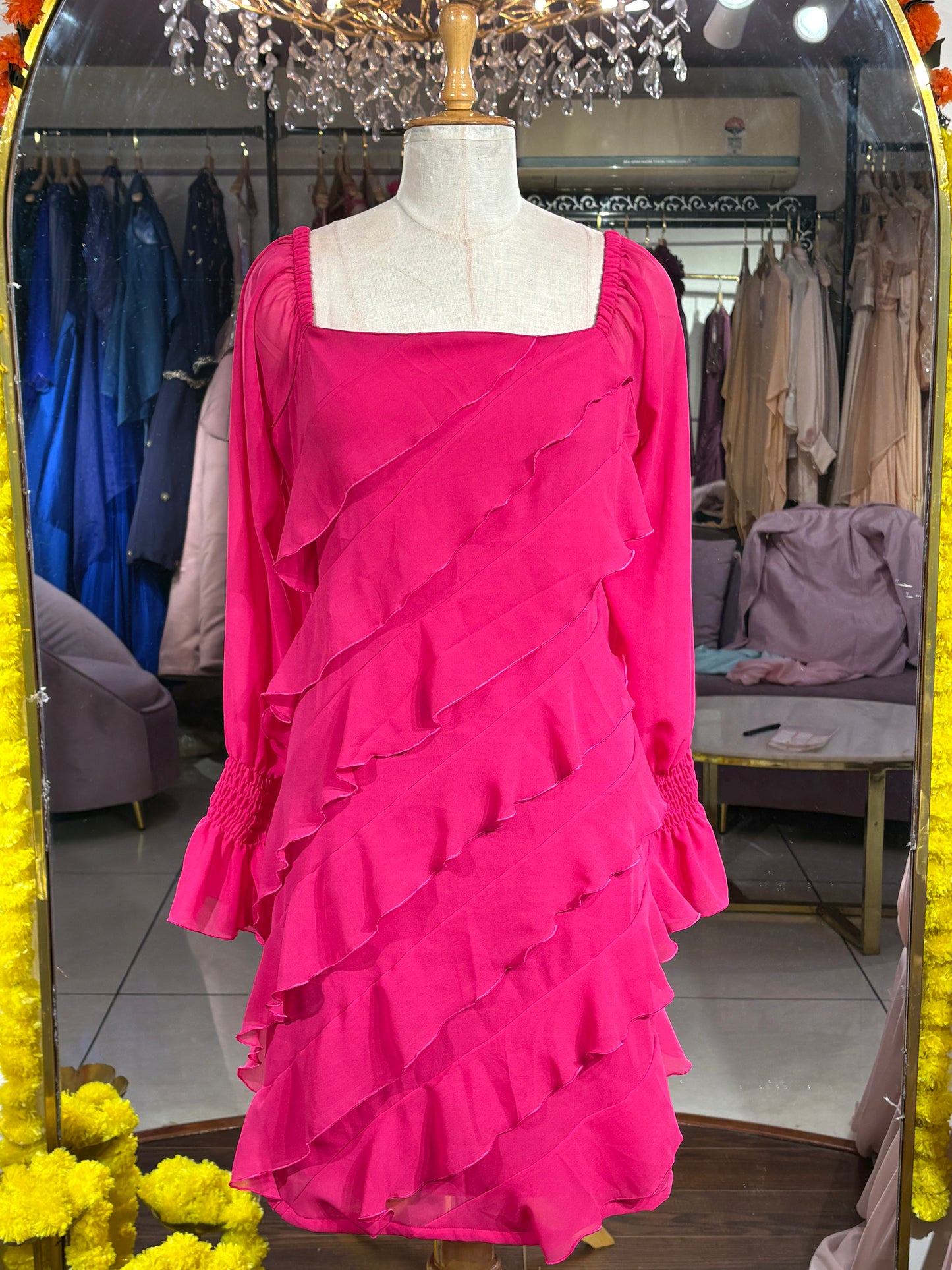 Tangerine Short Ruffle Dress