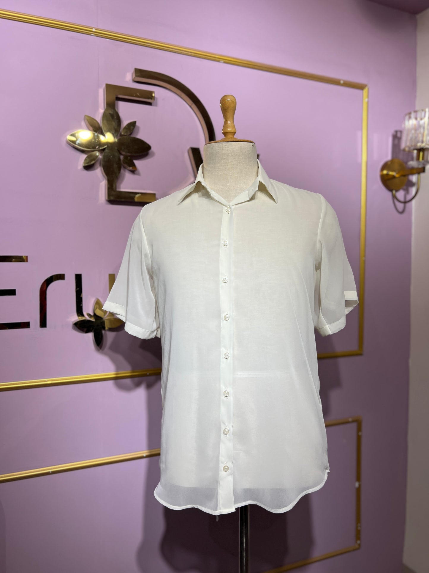 White Georgette Plain Mens Shirt